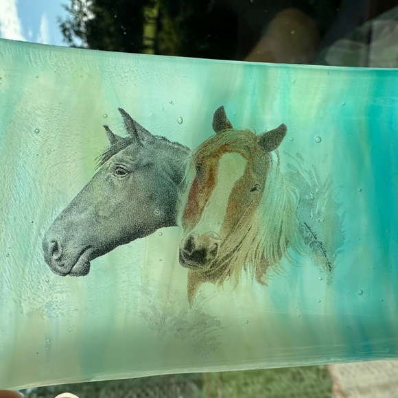 Horse Glass Art Trinket Small Blue Green Tray - Picture 7 of 12